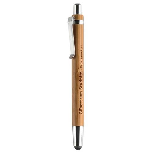 Eco-friendly bamboo and metal ballpoint pen with touch stylus